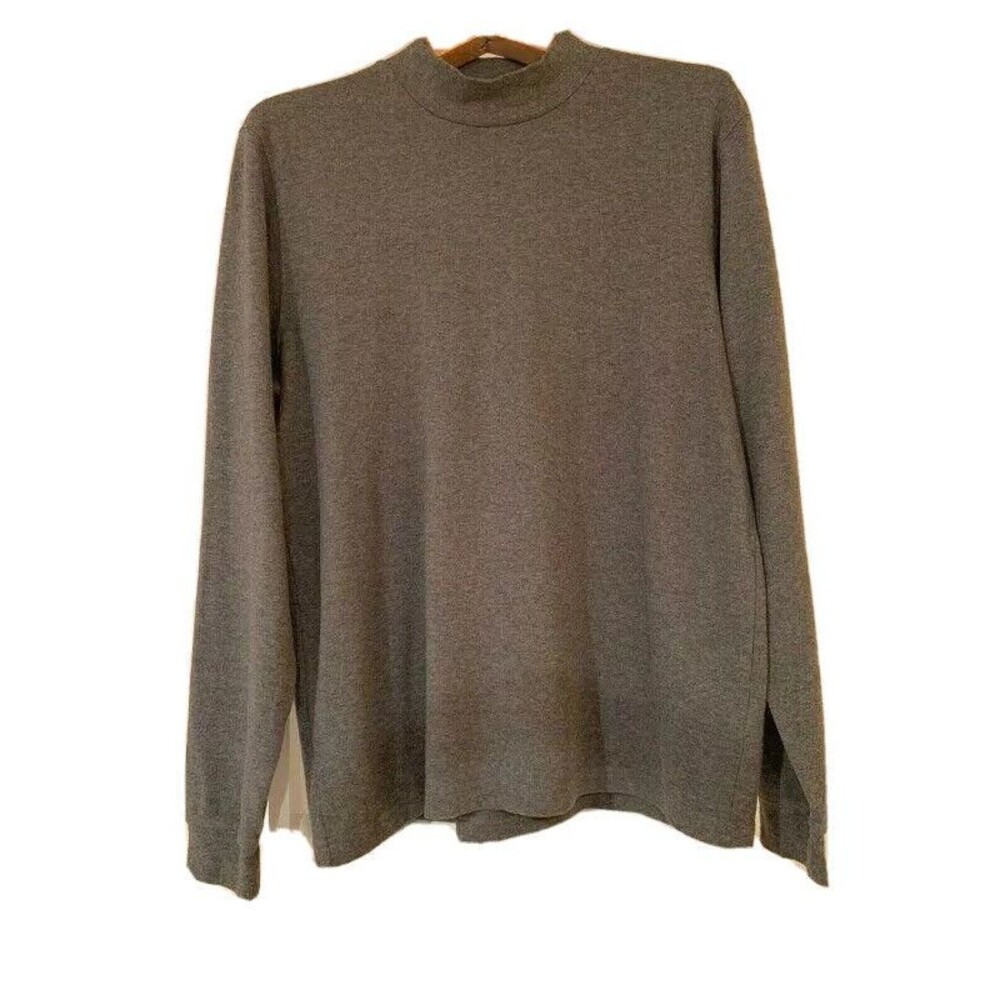 Eddie Bauer Pullover Knit Shirt Mens L Gray Heather Mock Neck Cotton